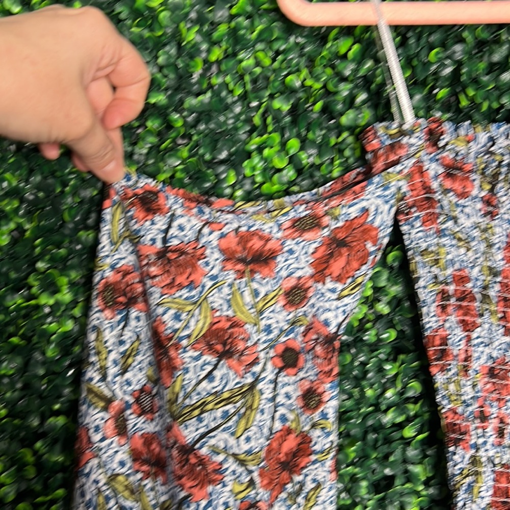 Alter'd State Floral Smocked Off Shoulder Romper shorts size S long sleeve lined - Picture 3 of 8